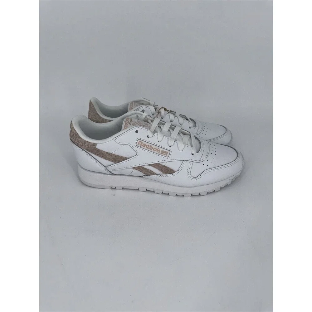 Reebok Classic Leather Womens White Cheetah Print Sneakers GY7173 Size‎ 9 NEW
